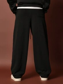 SUMWON Loose Fit Skater Sweatpants Athletic Loungewear Fleece Streetwear Drawstring Waist Wide Leg Premium Athleisure Casual Fall Winter Comfort - Black - View 5