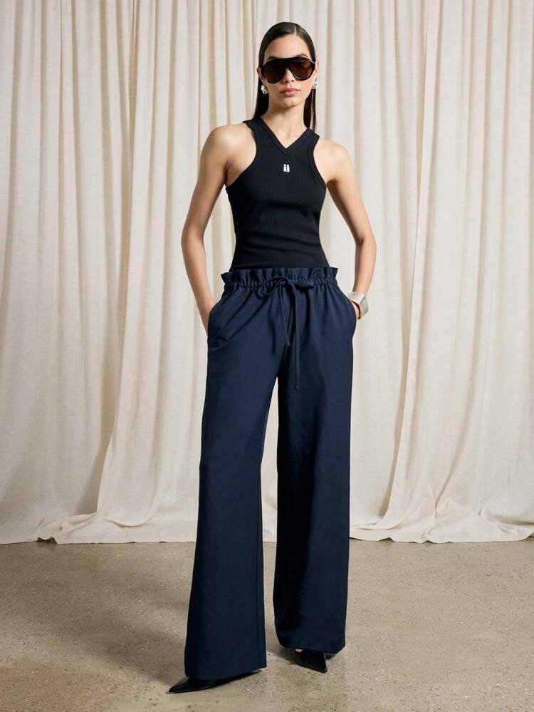 Paperbag Wide Leg Trousers With Tie Waist