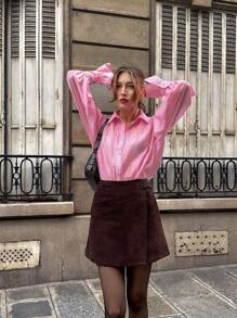 Chiquease 宽松翻领纯色法式灯笼袖长袖衬衫