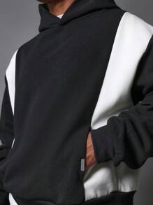 SUMWON Regular Fit Overhead Hoodie & Sweatpants With Embroidery & Colour Block Panels 2 Piece Set - Black - View 5