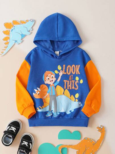 Blippi X SHEIN Sudadera holgada con gráfico de dinosaurio lindo y colorido para niño, estilo deportivo casual para otoño e invierno