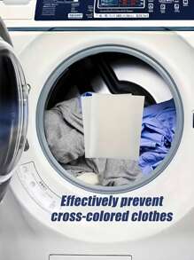 SHEIN 50/100/200片洗衣吸色纸防串色褪色保持原色适用于衣服床单窗帘家用宿舍洗衣机 - 白色 - 查看 6