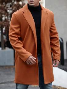 Manfinity Homme Men's Solid Color Lapel Neck Button-Front Long Sleeve Casual Overcoat - Brown - View 5