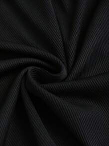 Sweetra Bộ 2 món/Bộ đồ liền thân dài tay trễ vai và quần da PU thường ngày - màu đen - Xem 4