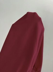 Rafferiza 女士时尚优雅纯色褶皱短袖露脐T恤 - 酒紅色 - 查看 7