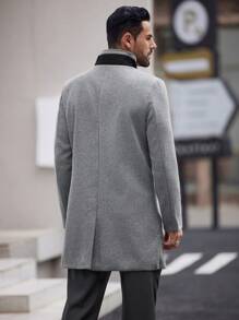 Manfinity Homme Men's Colorblock Stand Collar Long Sleeve Business Overcoat, Autumn Winter Vintage Light Grey Vacation Overcoat, For Friends, Husband, Boyfriend Gifts - Grey - View 2