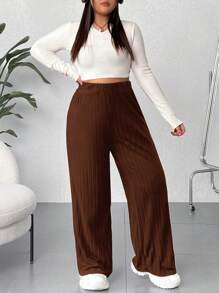 SHEIN EZwear Pantalon droit décontracté et simple de couleur unie grande taille
