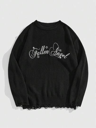 Street Life Herren Lässig Rundhals Pullover Langarm mit gesticktem Spruch