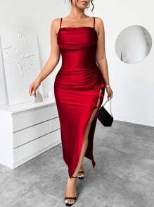 Elenzga Váy Maxi hở vai thanh lịch, nơ thắt cao cỡ lớn cho nữ, cao cấp cho tiệc tùng, Giáng sinh, trang phục Maxi màu đỏ tía cho nữ - Màu Đỏ Sâu - Xem 8