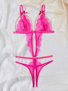 SpicyHot 1 bộ đồ lót ren gợi cảm cho nữ khi đi chơi - Màu Hồng Tươi - Xem 2
