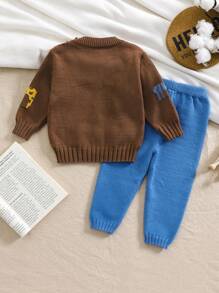 2pcs Baby Boy Fashion Animal Pattern Crew Neck Sweater And Solid Color Pants Set, Autumn/Winter - Multicolor - View 2
