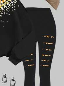 SHEIN 2 peças/Conjunto Casual de Menina Adolescente com Estampa Brilhante de Leopardo, Inclui Moletom de Manga Longa Confortável Gola Redonda e Legging, Adequado para Outono/Inverno