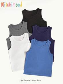 SHEIN 5 Pcs/Set Boys' Casual Solid Color Comfortable Sleeveless Vest Undergarment, Minimalist Style - Multicolor - View 1