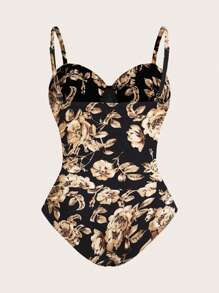 Sweetra Body floral de talla grande, casual y versátil para el transporte, para el verano - Negro - Ver 2