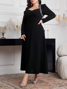 Modelyn Vestido largo elegante con decoración de cristal para tallas grandes en otoño