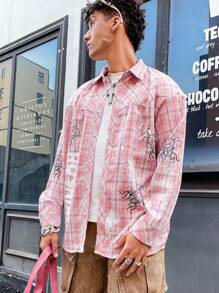 PAVTROS 男式 Y2k 休闲格纹图案前扣长袖衬衫，秋季，适合派对，丈夫