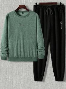 EURMUSE Cotton Men Letter Graphic Sweatshirt & Sweatpants - Hijau - View 5