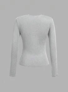 SHEIN EZwear Bộ 3 áo thun cổ tròn dài tay bó sát thường ngày cho nữ - Nhiều màu - Xem 10