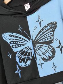 SHEIN Set de 2 piezas de sudadera con capucha y pantalones de patchwork para niñas preadolescentes