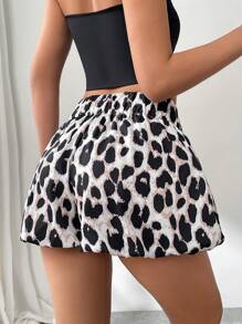 INAWLY Shorts sueltos y a la moda con cintura elástica, estampado de leopardo y floral, diseño de murciélago para mujeres