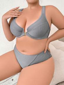 2pcs Grey Front Closure Underwire Bra Set - Grey - View 1