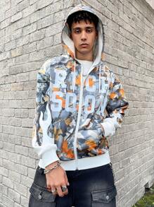 PAVTROS 男士不对称印花连帽运动衫，秋季休闲款