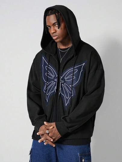 Street Life sweat-shirt à capuche décontracté homme avec broderie de papillon et cordon de serrage pour l'automne/l'hiver