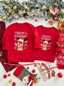 Manfinity Homme Men's Retro Christmas Print Crew Neck Pullover Sweatshirt - Red - View 2