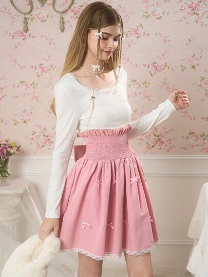 2 Pieces Set: Vintage Lace Patchwork Shirt & Butterfly-Sleeve Skirt For Teen Girls, 2024 Autumn/Winter New Arrival, Casual & Cute Princess Style