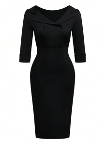 SHEIN Clasi Robe longue vintage élégante noire ajustée pour femmes de grande taille