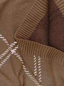 Elenzga Pull en tricot ample, élégant et décontracté à carreaux, automne/hiver, grande taille