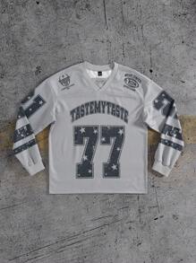 Manfinity Campus Court 美学邮报——男士休闲字母数字印花套头卫衣，秋季 - 彩色 - 查看 1