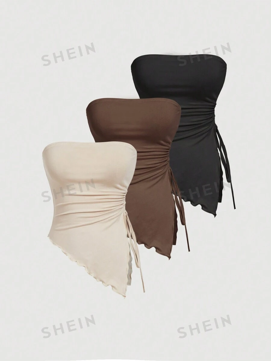 SHEIN X ELOISA & ORSON SHEIN MOD Top con corpiño en múltiples piezas con pliegues anudados en la cintura, top tubo con estampado retro, top de otoño, top para salir, top de tirantes marrón