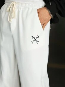 Claim Dot Men's Drawstring Waist Graphic Print Pocket Straight Loose Casual Sweatpants, Going Out Long Baggy Sweatpants, For Husband, Boyfriend Gifts - White - View 5