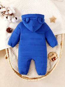 Niemowlęcy chłopięcy zimowy polarowy kombinezon z kapturem i zamkiem błyskawicznym, brązowy