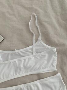 SHEIN 少女简约舒适蝴蝶结装饰吊带背心和柔软三角内裤套装，2 件纯色贴身衣物 - 白色 - 查看 3