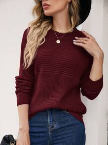 Women's Casual Solid Color Knit Sweater, Autumn/Winter - Burgundy - View 6