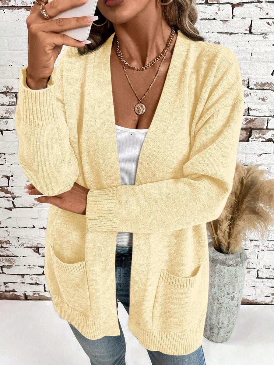SHEIN Clasi 1 chiếc áo khoác cardigan tay dài nhẹ bằng vải chiffon họa tiết hoa dành cho nữ có túi, phong cách thanh lịch đa năng dễ kết hợp - Màu be - Xem 1