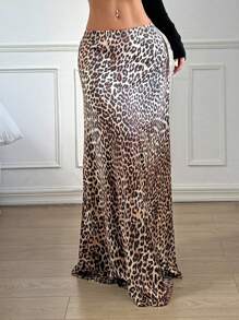 Muchica Falda larga de cintura alta con estampado de leopardo para mujer - Multicolor - Ver 3