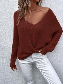 SHEIN LUNE Casual Solid Color Twist Open Back Sweater, Autumn/Winter