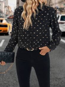 Chiquease Glossy Butterfly Print Shirt, Versatile For Back To School Season - Black - View 6