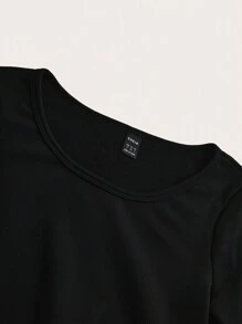 SHEIN EZwear 1pc Women's Casual Minimalist Round Neck Black Base Tight Fit Thermal Lined Long Sleeve T-Shirt, Suitable For Autumn And Winter
