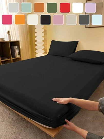 1 pieza Sábana ajustada de unicolor azul, protector de colchón, funda de colchón para cama, sábana, suave y transpirable, para cama tamaño individual, doble, king, queen con bolsillo profundo de hasta 11,8 pulgadas Textil para el hogar