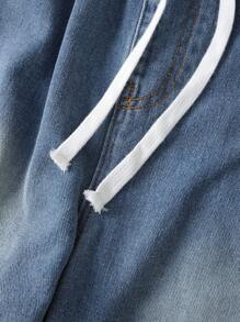 Teen Boy Street Casual Washed Drawstring Waist Jeans - Medium Wash - View 6