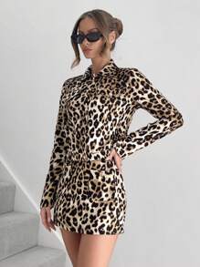 SHEIN Essnce Women's Leopard Print Pocket Mini Skirt