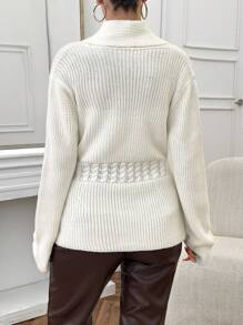 RueChic Woman Cable Knit Detailed Button Front Elegant Cardigan - White - View 2