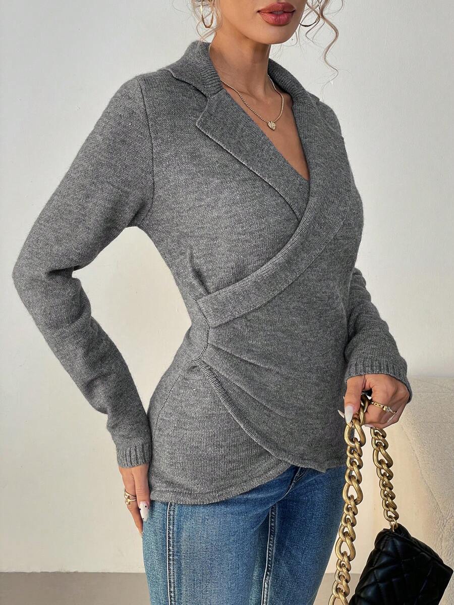 SHEIN Clasi 1 件女式纯色圆领长袖法式扭纹针织毛衣，高端，秋冬