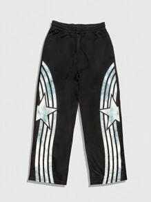 ROMWE MEN Prep Conjunto de sudadera con capucha y pantalones de chándal casuales con estampado numérico de manga larga de otoño para hombre