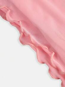 SHEIN TEENGIRL Off-Shoulder Ruched Mesh Fitted T-Shirt In Pink, Street Style And College Look - Pink - View 5