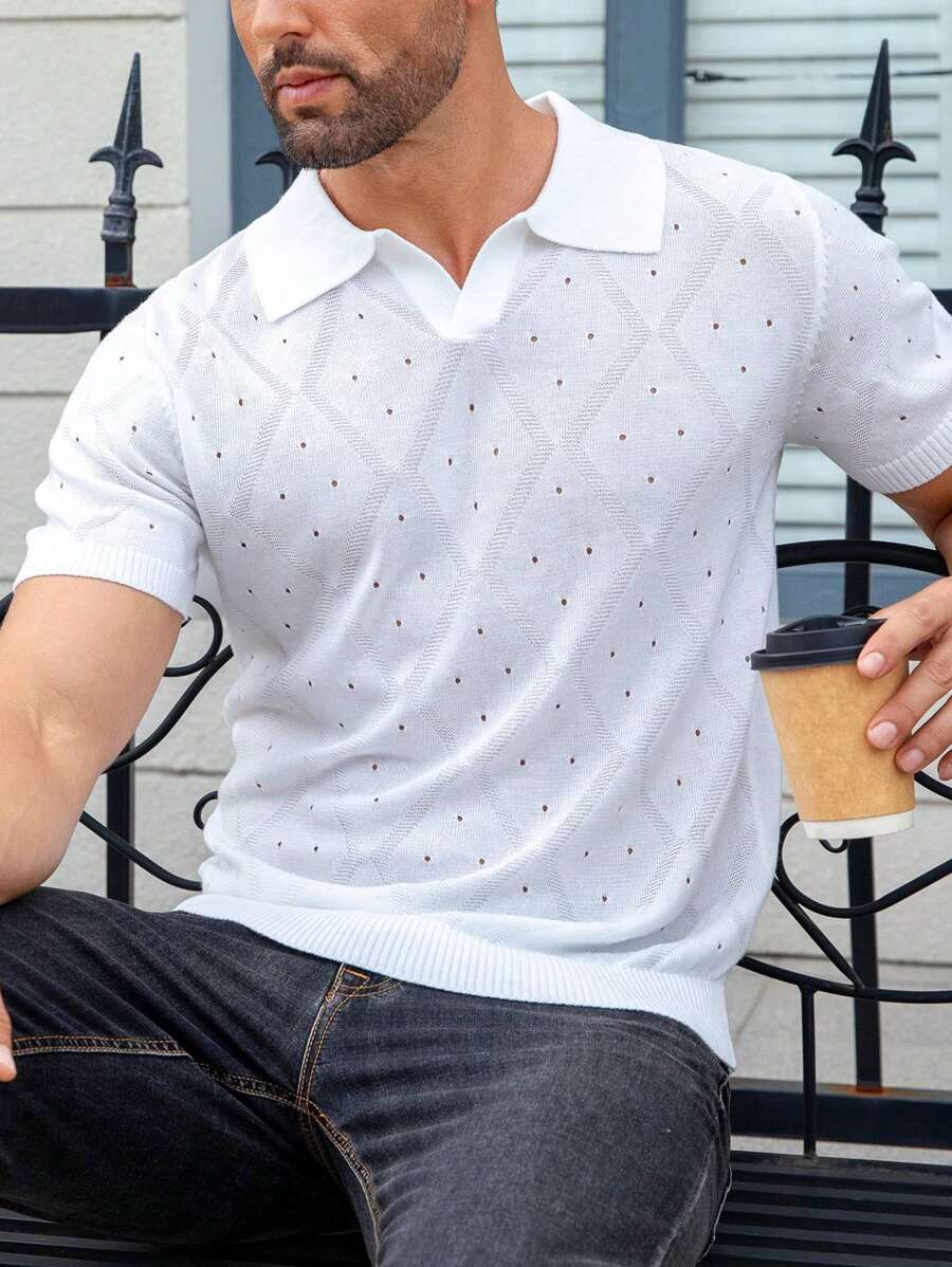 Manfinity Homme Men's Casual Daily Mesh Breathable Short Sleeve Knit Top, Summer - White - View 1